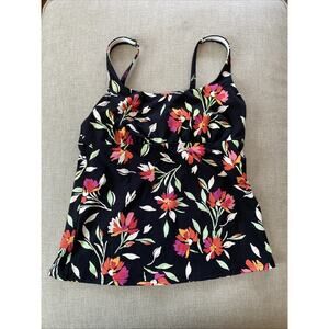 Lands End Tankini Women's Sz 8P Black Floral Underwire Bra Swim Top